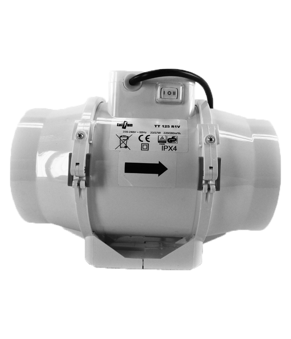 Taifun Inline Ventilator 2-stufig 220/280 m³/h 125mm Growversand taifun 2speed inline ventilator 220 280m³h 125mm