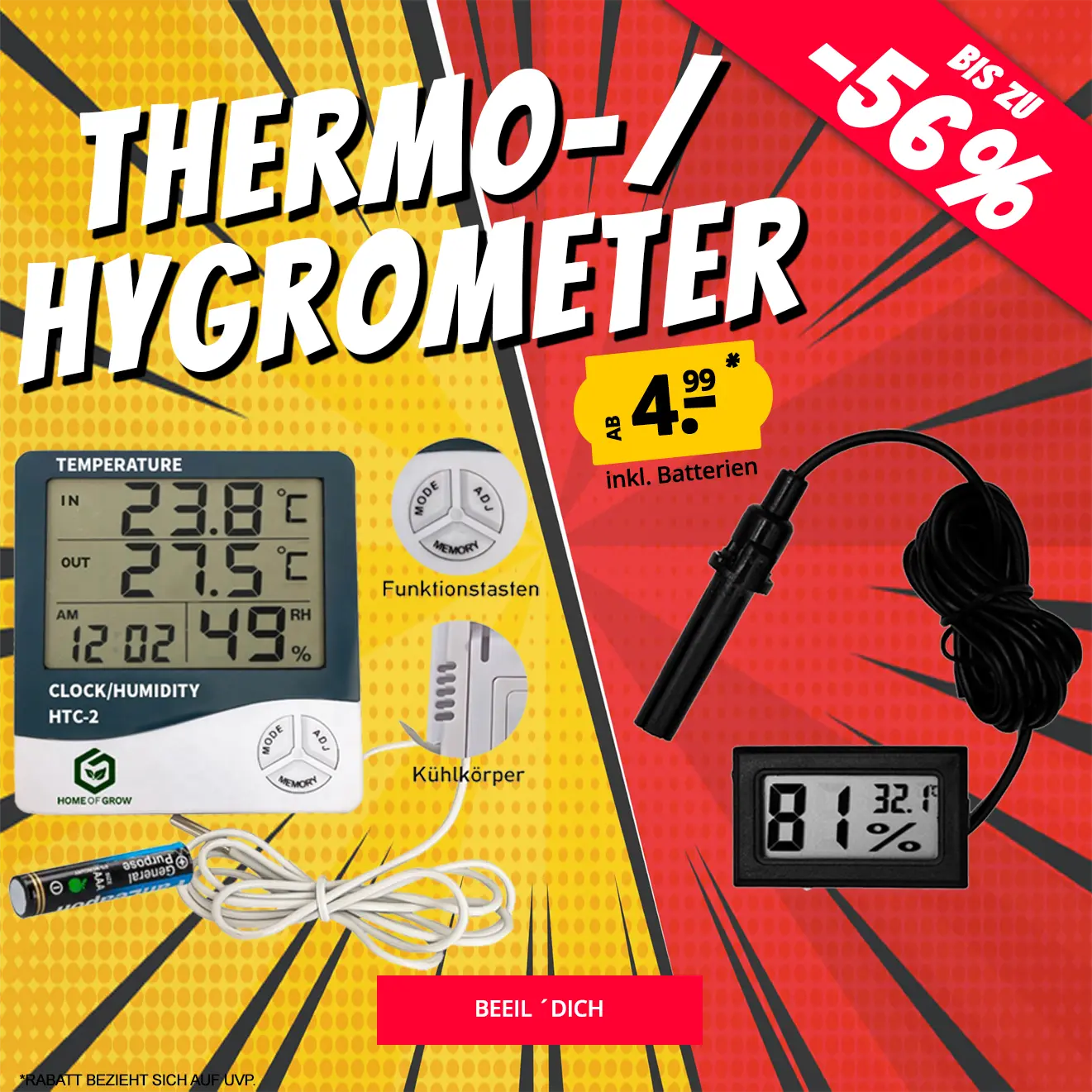 Growversand Thermo-/Hygrometer Mobil