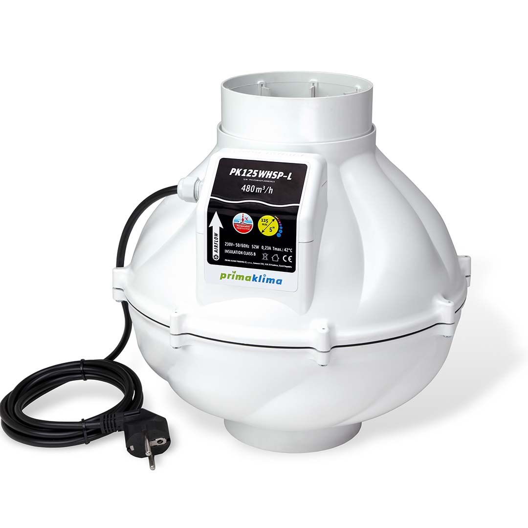Prima Klima PK125WHSP-L Whisperblower 1 Speed 480m³/h 125mm Silenced Fan Produktbilder primaklima whisperblower ec 1speed 480m3h 125mm vorne