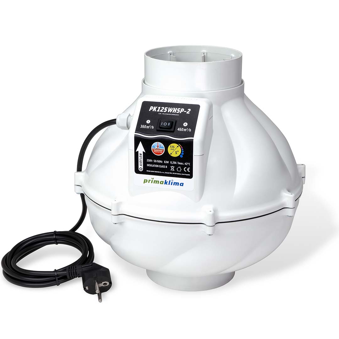 Prima Klima PK125WHSP-2 Whisperblower 2 Speed 360/460m³/h 125mm Silenced Fan Produktbilder primaklima whisperblower ec 2speed 360 460m3h 125mm vorne