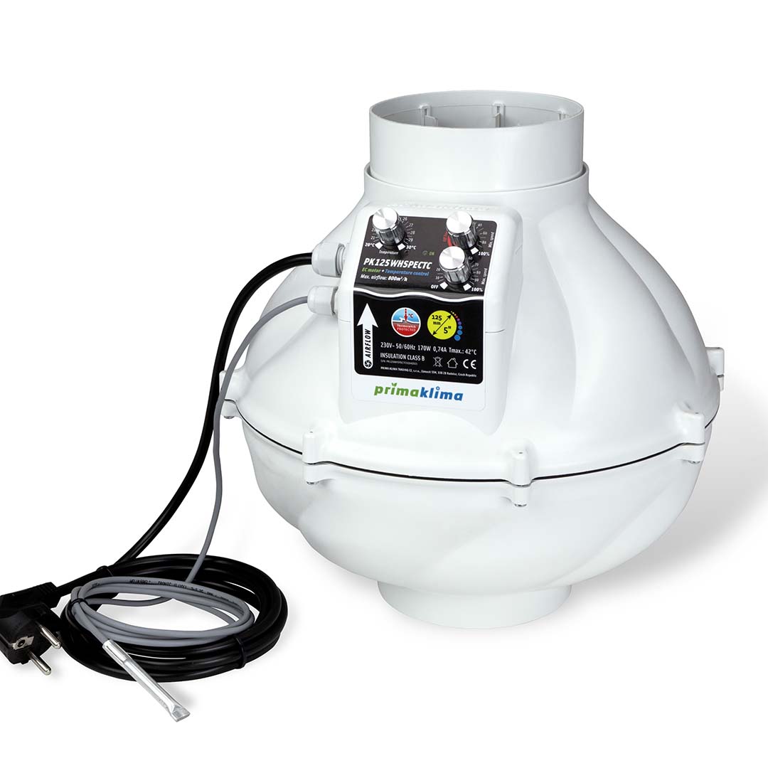 Prima Klima PK125WHSPEC-TC Whisperblower Temp. Controlled 800m³/h 125mm Silenced Fan Produktbilder primaklima whistleblower ec tc 800m3h 125mm vorne