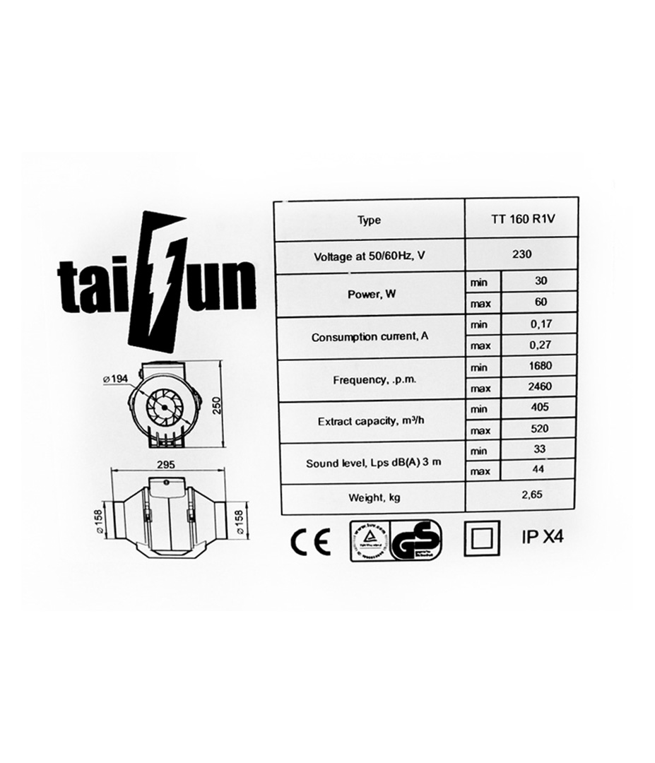 Growversand taifun 2speed inline ventilator 405 520m³h 160mm daten