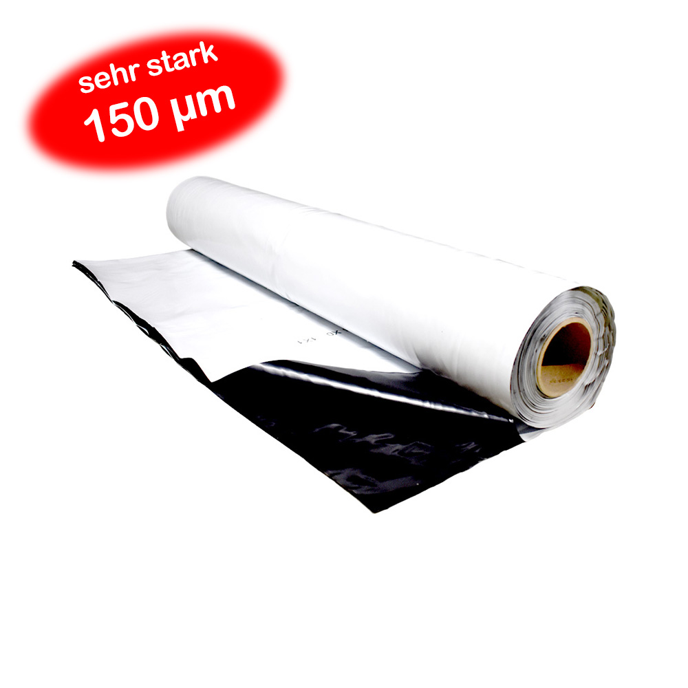 Schwarz-Weiß-Folie 150 µm 4 m breit Rolle (25m) Schwarz-Weiß-Folie 150 µm 4 m breit Rolle (25m)
