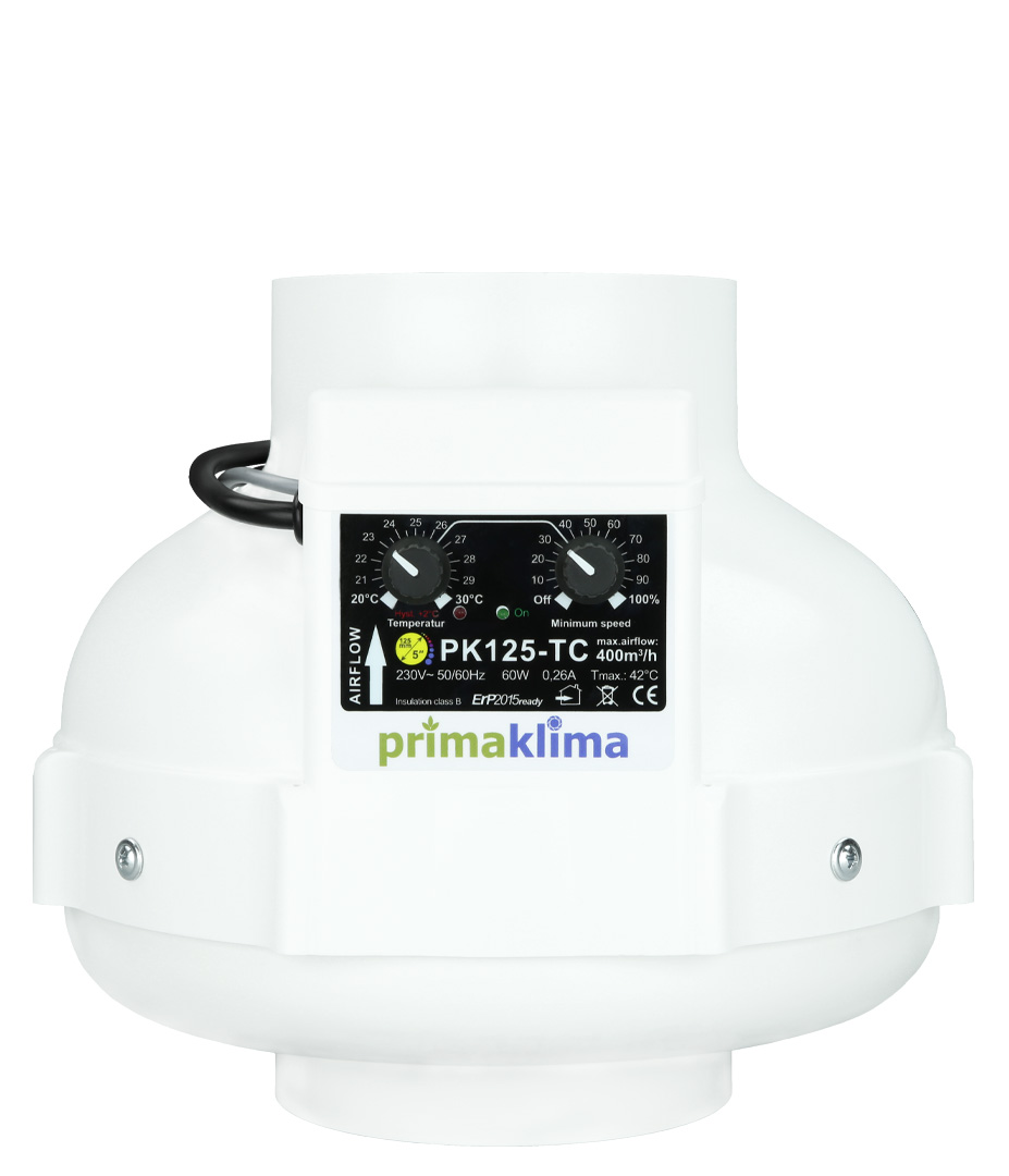 Prima Klima PK125-TC AC Ventilator 400 m³/h temperaturgesteuert 125 mm Growversand primaklima 125mm temp 400m³h vorne